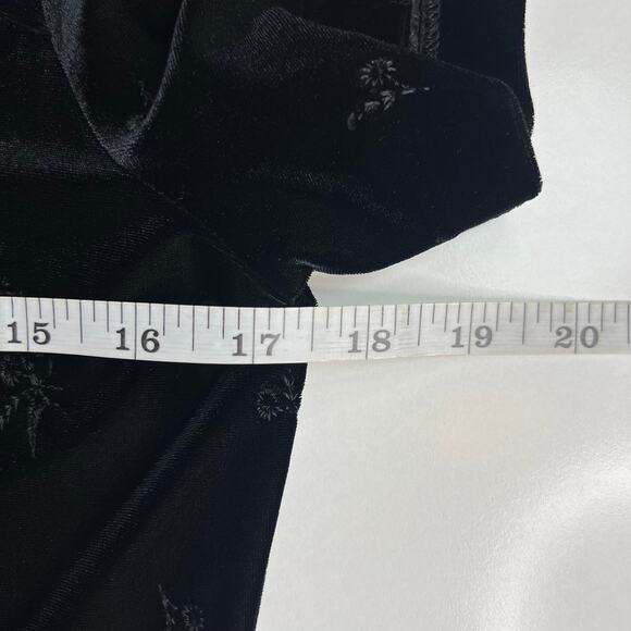 Molly Malloy Petite Vintage Black Velvet Maxi Dress Mock Neck Asian Floral Sz 8 - Picture 12 of 16
